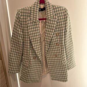 Zara Mint Houndstooth Blazer